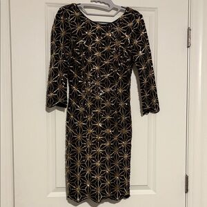 GB Women’s Black and Gold Starburst Sequin Dress